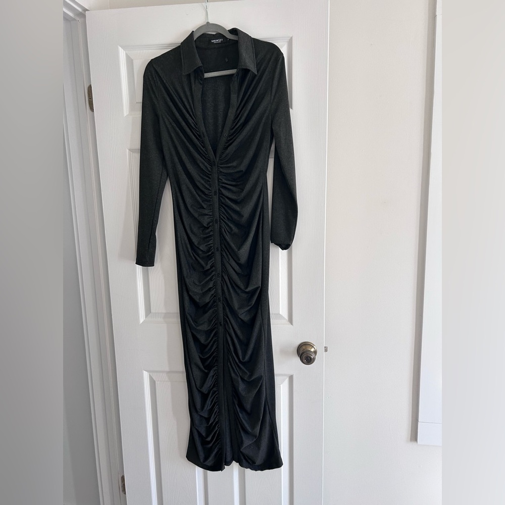 SHEIN Black Long Sleeve Ruched Dress